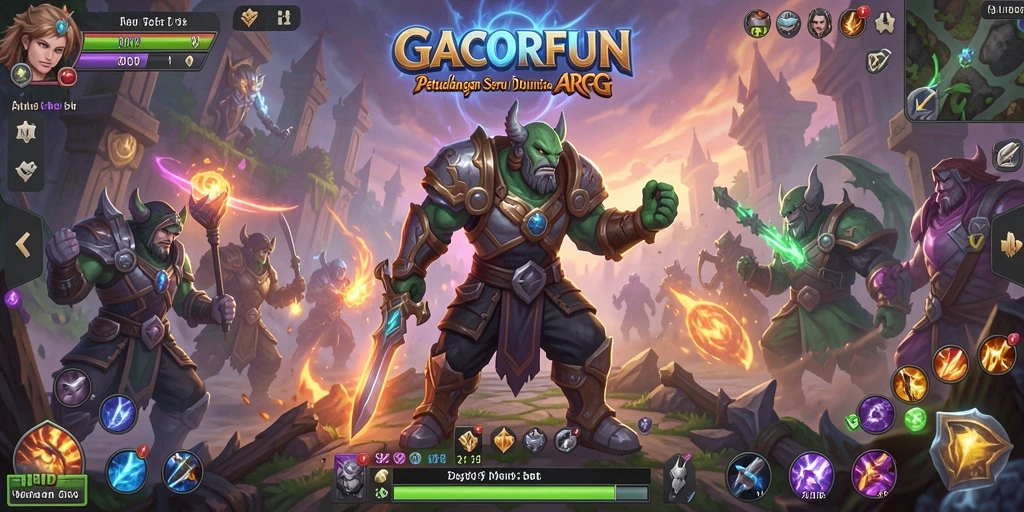 Tampilkan gameplay GACORFUN dengan aksi petualangan ARPG yang seru.