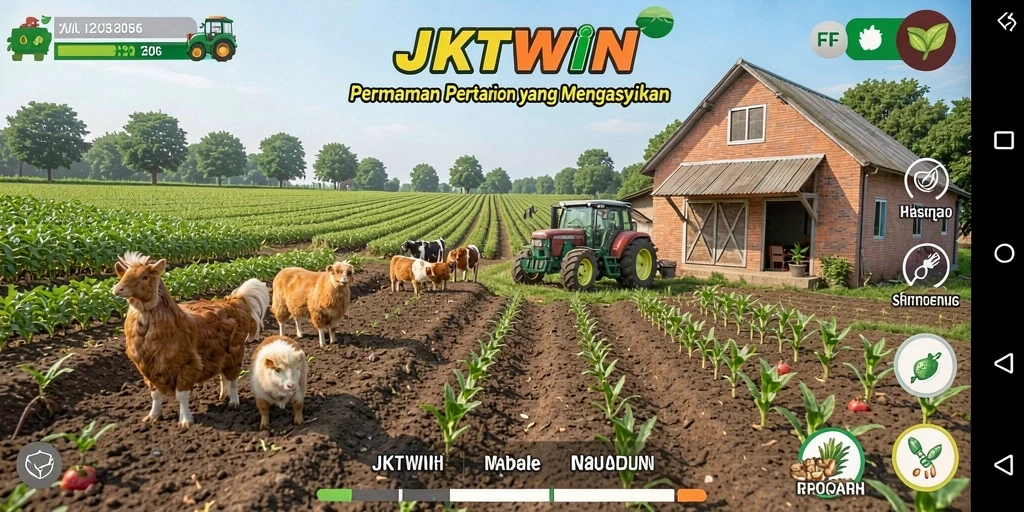 Tampilan menarik dari gameplay JKTWIN saat merawat tanaman dan hewan.