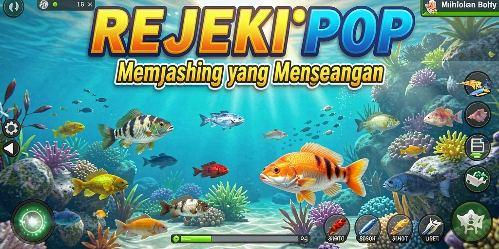 Tampilan gameplay menarik dari REJEKIPOP dengan ikan beragam.