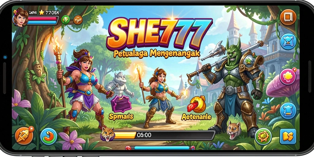 Screenshot utama SHE777 menampilkan aksi seru dalam gameplay Arcade.